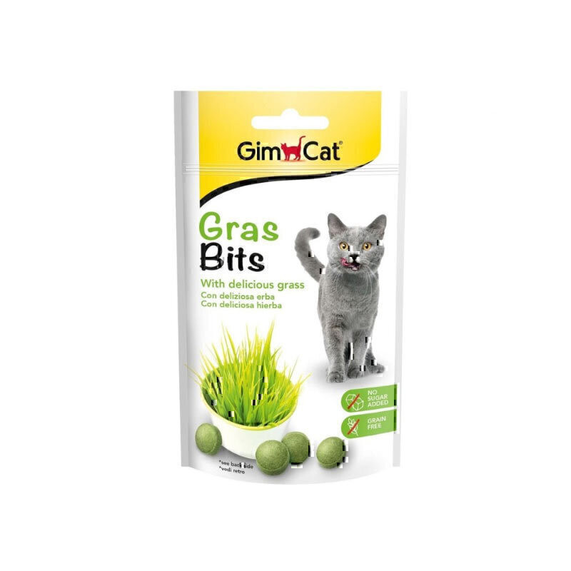 تشویقی گربه جیم کت مدل قرصی با طعم علف گربه GimCat Grasbits وزن 50 گرم