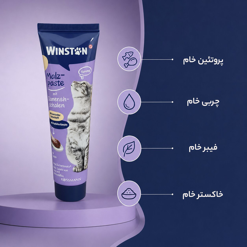 خمیر مالت گربه بالغ وینستون مدل آنتی هیربال وزن 300 گرم مجموعه 3 عددی