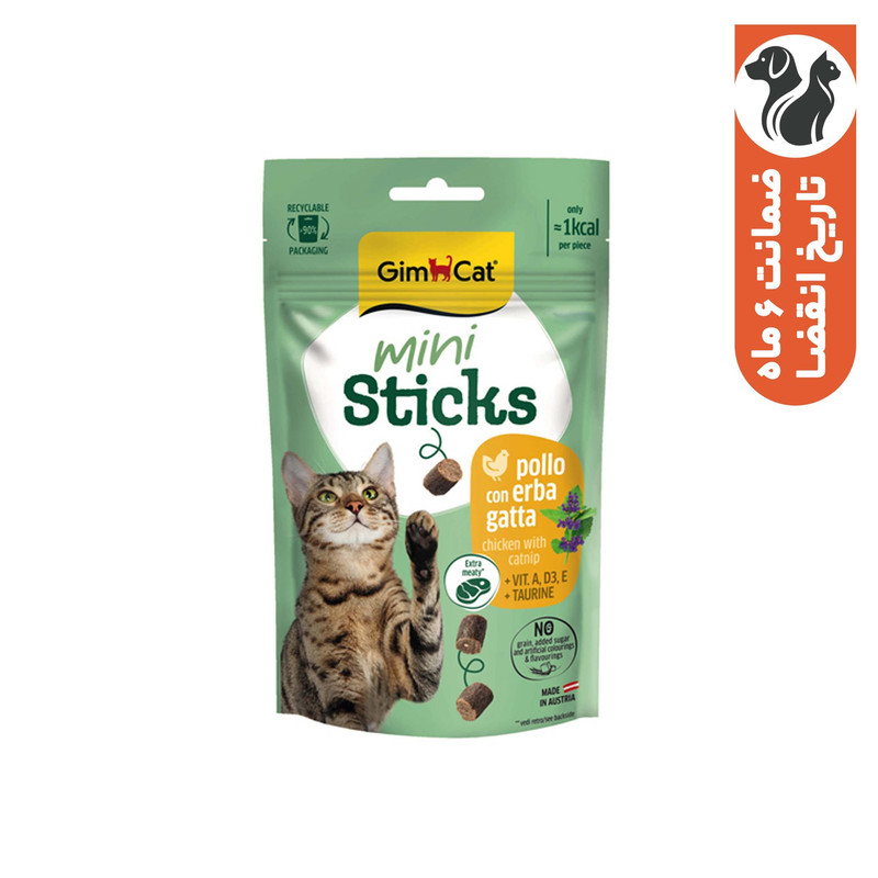 تشویقی گربه جیم کت مدل Mini Sticks طعم مرغ و کتنیپ وزن 50 گرم