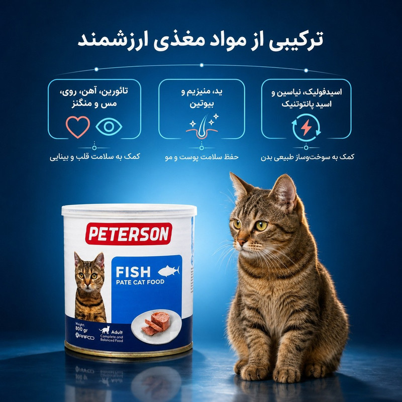 غذای مرطوب گربه بالغ پترسون مدل پته طعم ماهی وزن 800 گرم