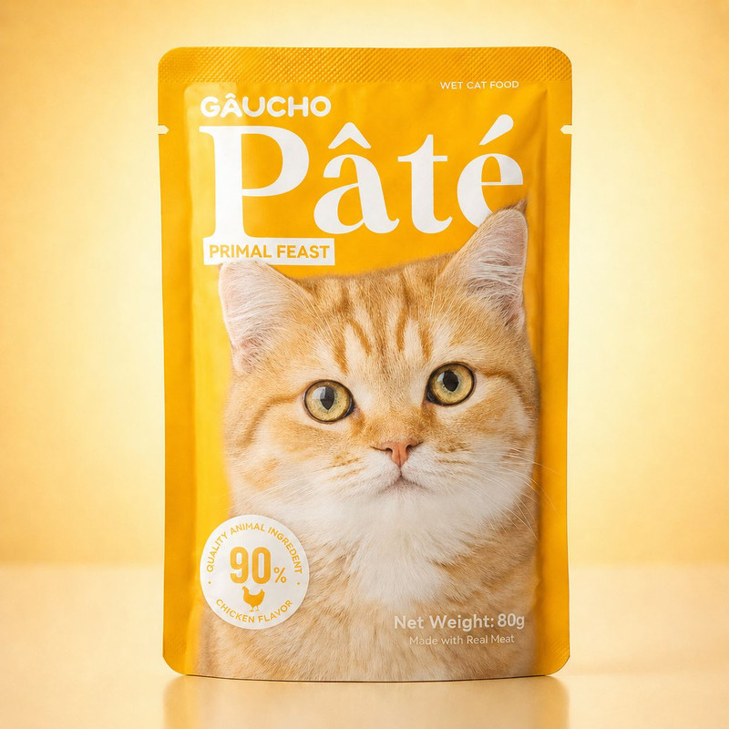 پوچ گربه بالغ گائوچو مدل Primal Feast طعم مرغ وزن 80 گرم