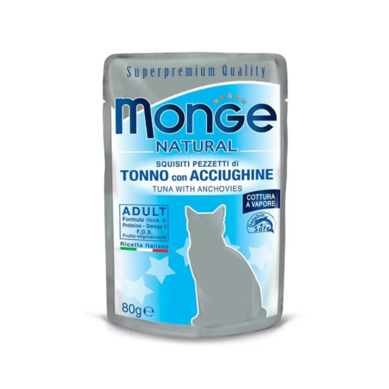 پوچ گربه بالغ مونژه مدل Monge Natural با طعم ماهی تن و کولی وزن 80 گرم