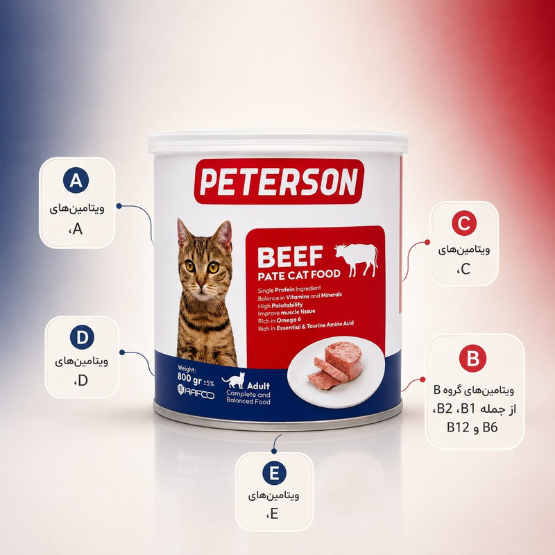 کنسرو گربه بالغ پترسون مدل پته طعم گوشت گاو وزن 800 گرم