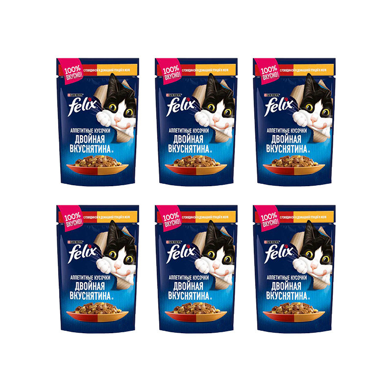 پوچ گربه بالغ فلیکس مدل Chicken & Beef In Jelly با طعم مرغ و گوشت گاو وزن 75 گرم بسته 6 عددی