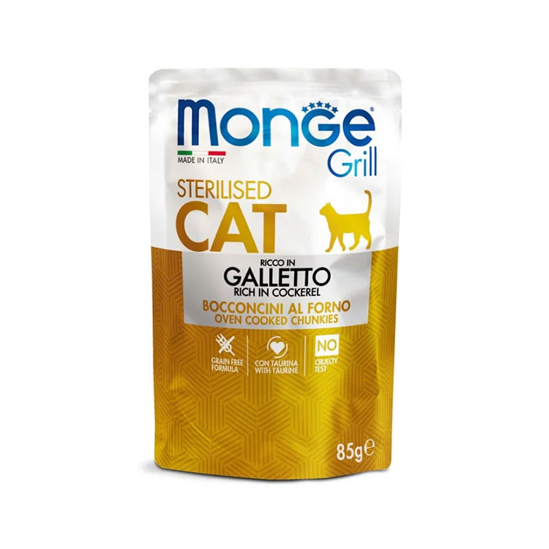 پوچ گربه بالغ مونژ مدل Monge Grill Sterilised با طعم مرغ وزن 85 گرم