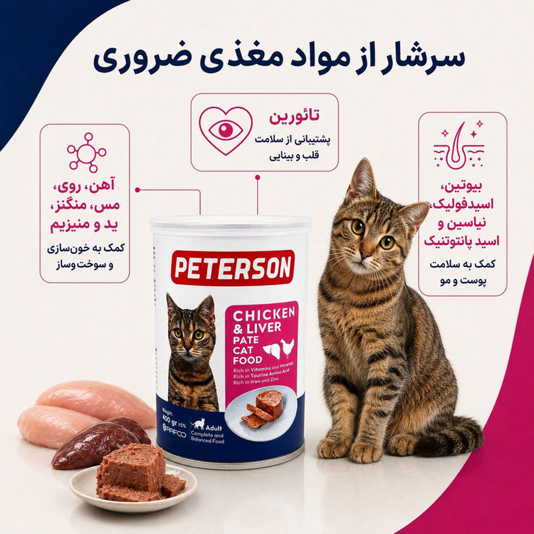 کنسرو گربه بالغ پترسون مدل پته طعم مرغ وزن 400 گرم