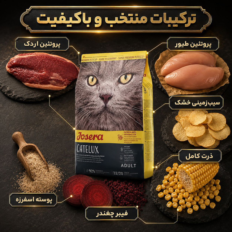 غذای خشک گربه جوسرا مدل Catelux مناسب سلامت پوست و مو وزن 2 کیلوگرم