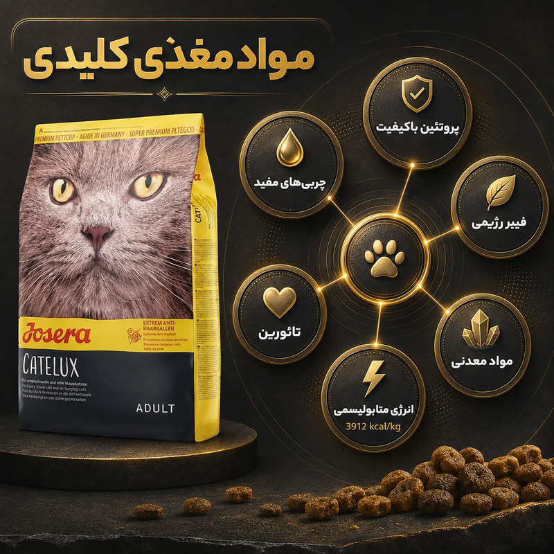 غذای خشک گربه جوسرا مدل Catelux مناسب سلامت پوست و مو وزن 2 کیلوگرم