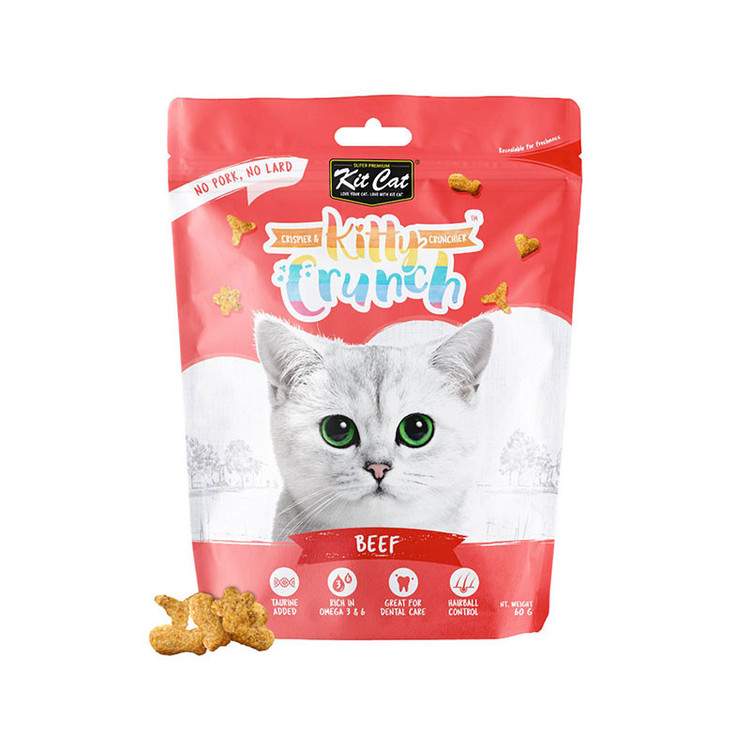 تشویقی بچه گربه کیت کت مدل Kitty Crunch با طعم گوشت گاو وزن 60 گرم
