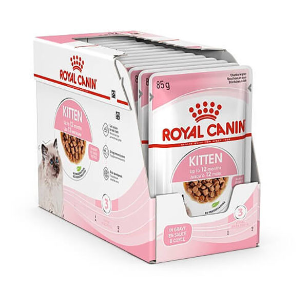 پوچ گربه رویال کنین مدل kitten gravy وزن 85 گرم بسته 12 عددی