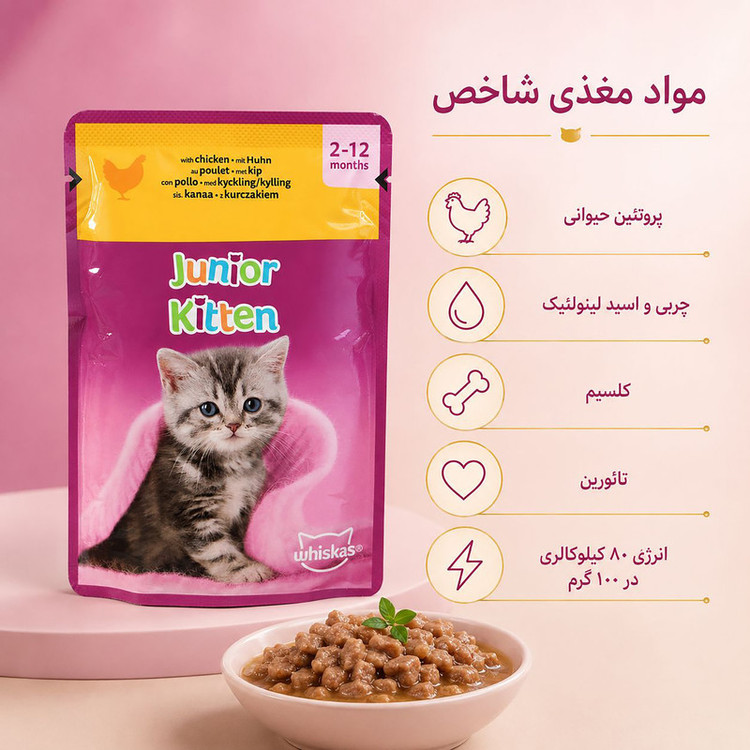 پوچ بچه گربه ویسکاس مدل Kitten in Jelly با طعم مرغ وزن 85 گرم