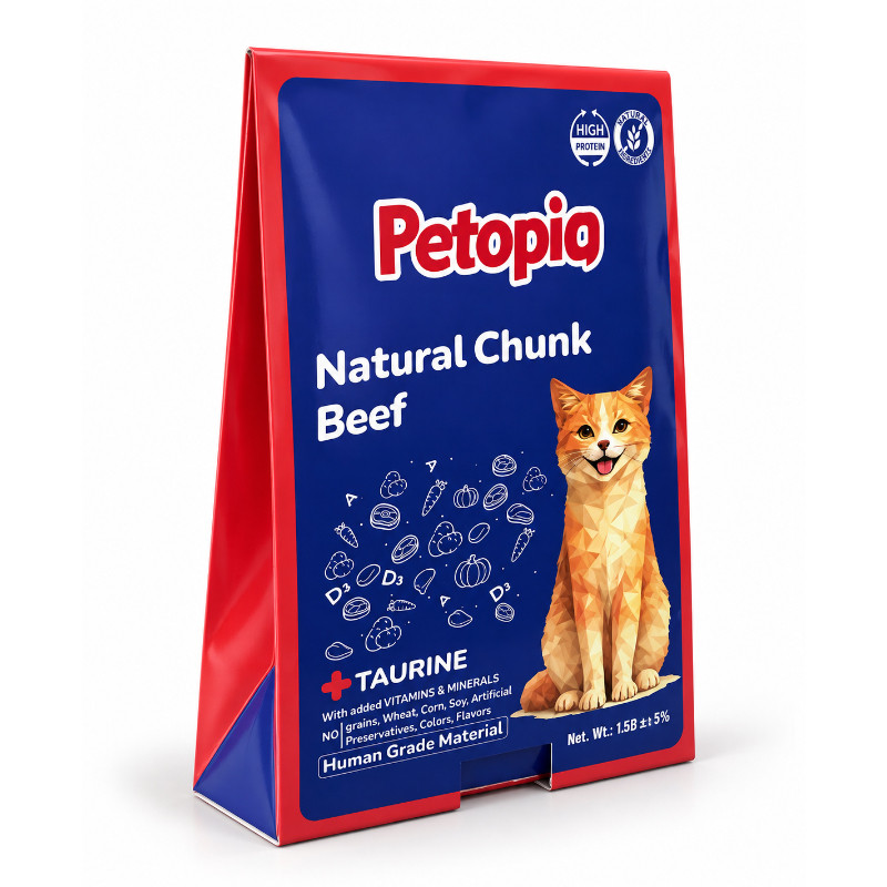 پوچ گربه پتوپیا مدل Natural Chunk طعم گوشت گاو وزن ۱۸۵ گرم
