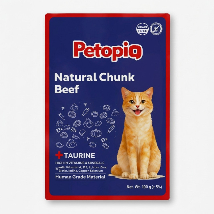 پوچ گربه پتوپیا مدل Natural Chunk طعم گوشت گاو وزن ۱۸۵ گرم
