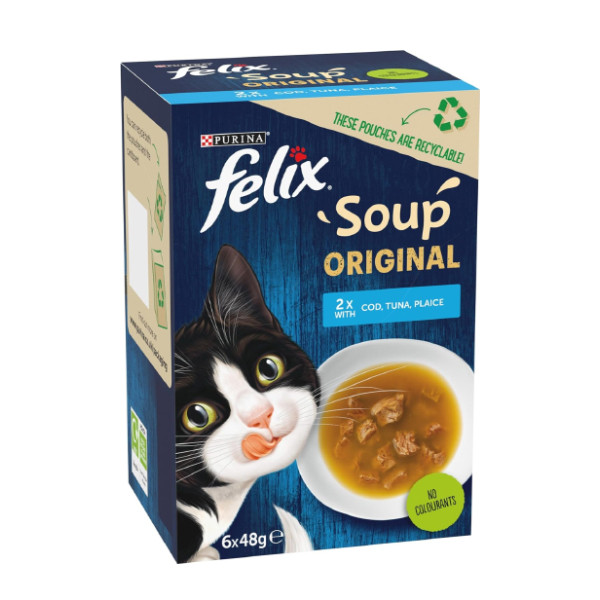 سوپ گربه بالغ فلیکس مدل Soup Original با طعم ماهی تن، ماهی کاد و ماهی فلاندر بسته 6 عددی