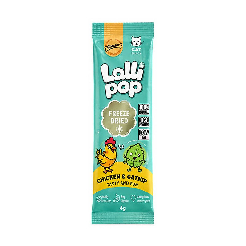 تشویقی گربه گناولرز مدل LolliPop Freeze Dried با طعم مرغ و کتنیپ وزن ۴ گرم