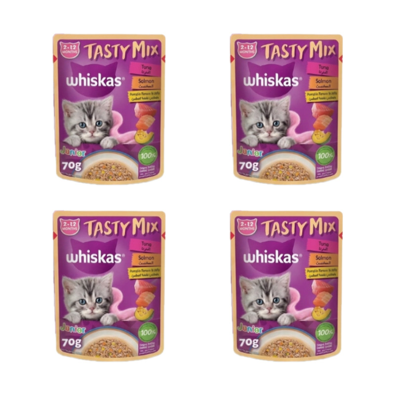 پوچ گربه ویسکاس مدل Tasty Mix Jelly طعم ماهی بسته 4 عددی