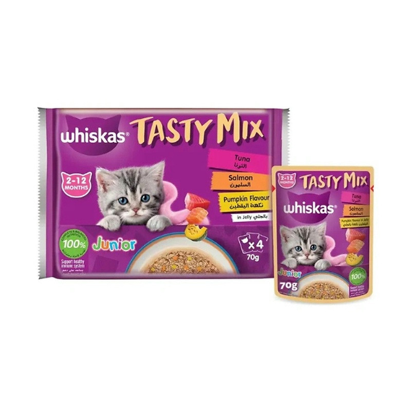 پوچ گربه ویسکاس مدل Tasty Mix Jelly طعم ماهی بسته 4 عددی