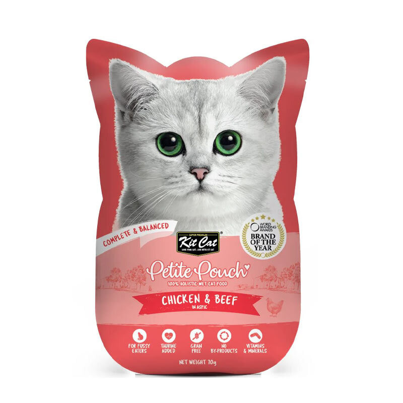 پوچ گربه کیت کت مدل Petite طعم مرغ و گوشت گاو وزن 70 گرم
