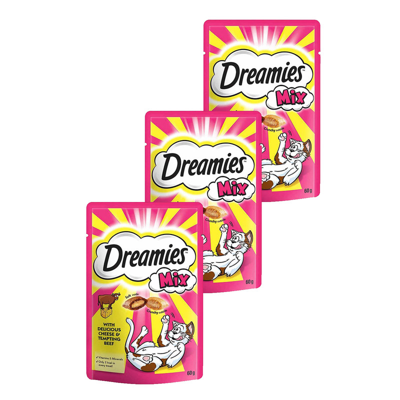 غذای تشویقی گربه دریمز مدل Dreamies Snack With Beef and Chese وزن 60 گرم بسته 3 عددی