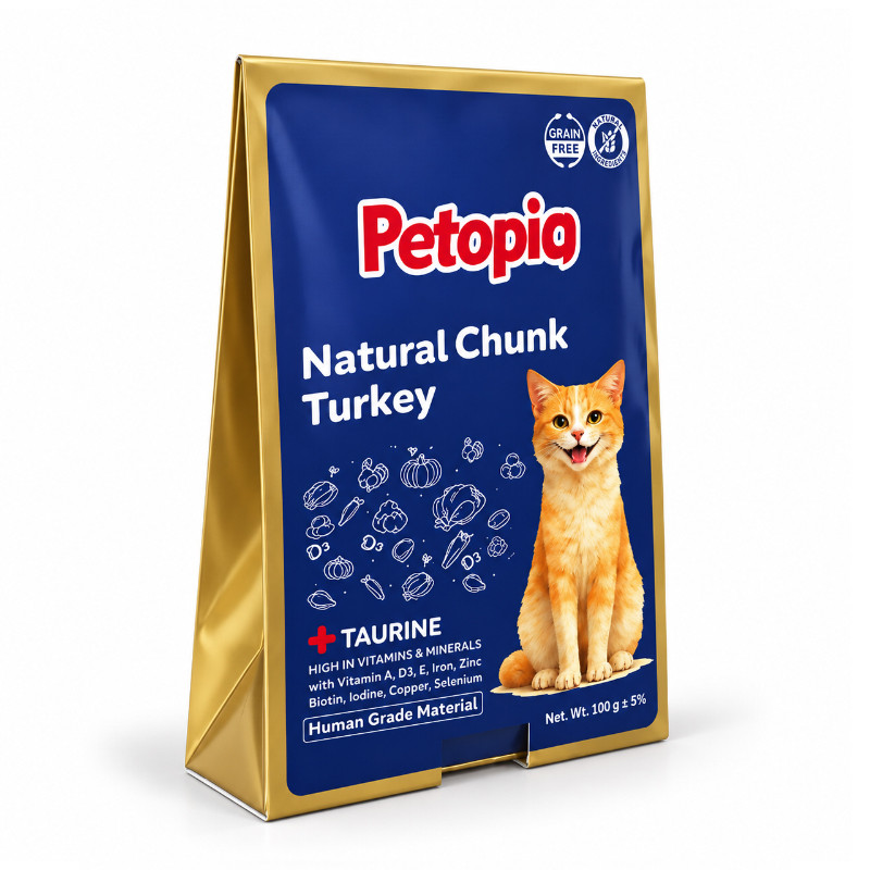 پوچ گربه پتوپیا مدل Natural Chunk طعم بوقلمون وزن ۱۸۵ گرم