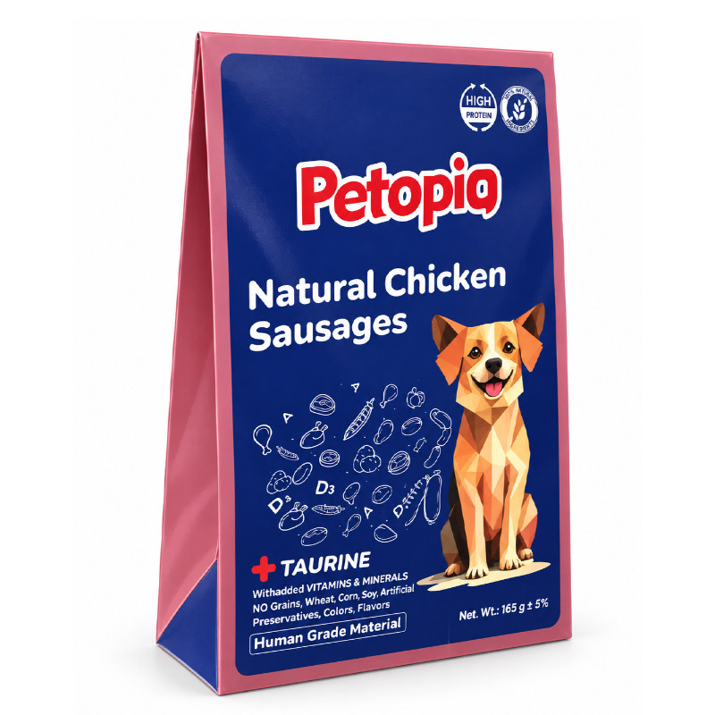 پوچ سگ پتوپیا مدل Natural Chicken Sausages طعم سوسیس طبیعی مرغ وزن ۱۸۵ گرم