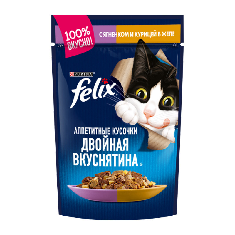 پوچ گربه بالغ فلیکس مدل Appetizing Pieces In Jelly Pack طعم مرغ و بره بسته 6 عددی