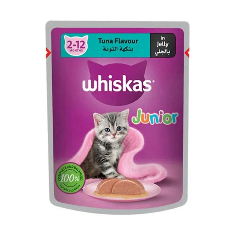 پوچ بچه گربه ویسکاس مدل Junior Pouch in Jelly طعم ماهی تن وزن ۸۰ گرم بسته 28 عددی