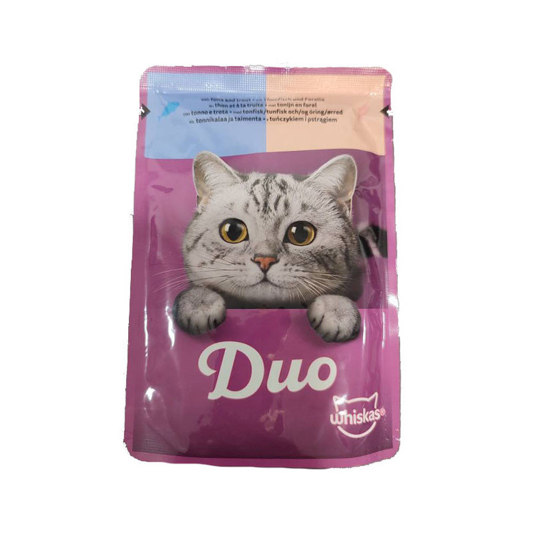 پوچ گربه بالغ ویسکاس مدل Duo Ocean Delights in jelly با طعم ماهی تن و قزلآلا وزن 85 گرم