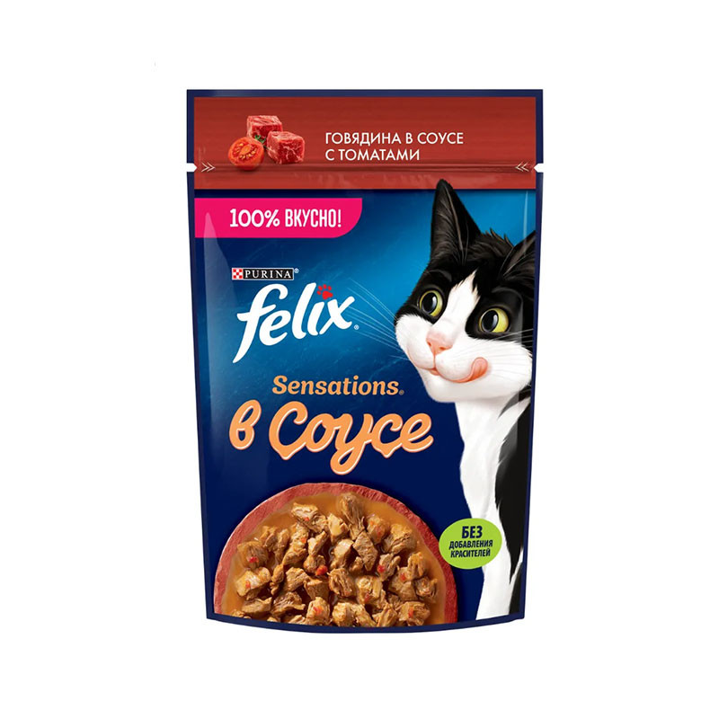 پوچ گربه فلیکس مدل Sensations in Sauce طعم گوشت گاو و گوجه فرنگی وزن 75 گرم