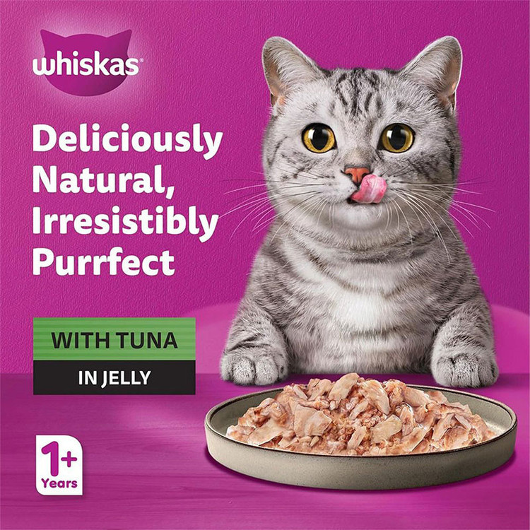 پوچ گربه ویسکاس مدل Purrfectly In Jelly با طعم تن و ماهی سفید وزن 85 گرم