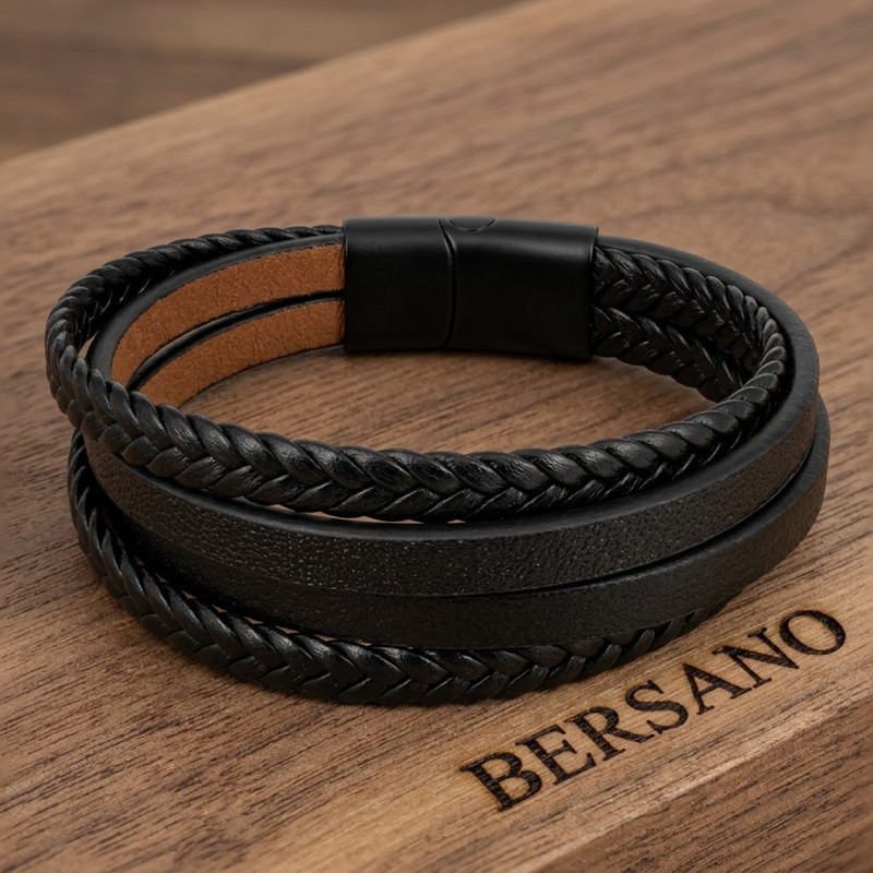دستبند مردانه چرم طبیعی مدل وسپر کد BRS- 301
