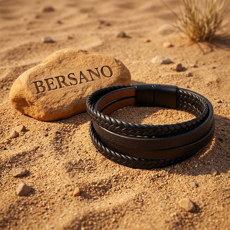 دستبند مردانه چرم طبیعی مدل وسپر کد BRS- 301