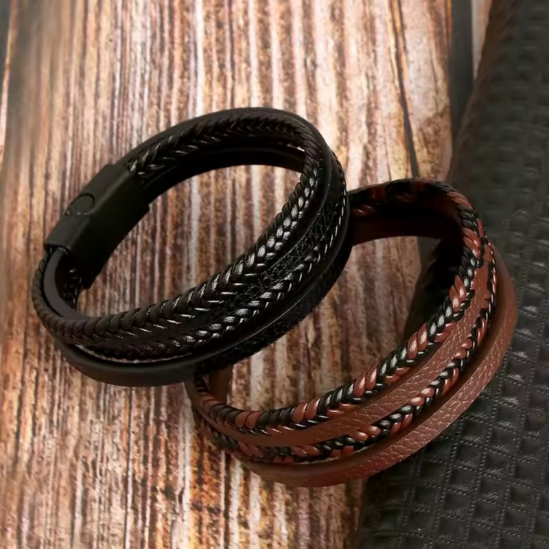 دستبند مردانه مدل ریکاردو چرم طبیعی کد 2200