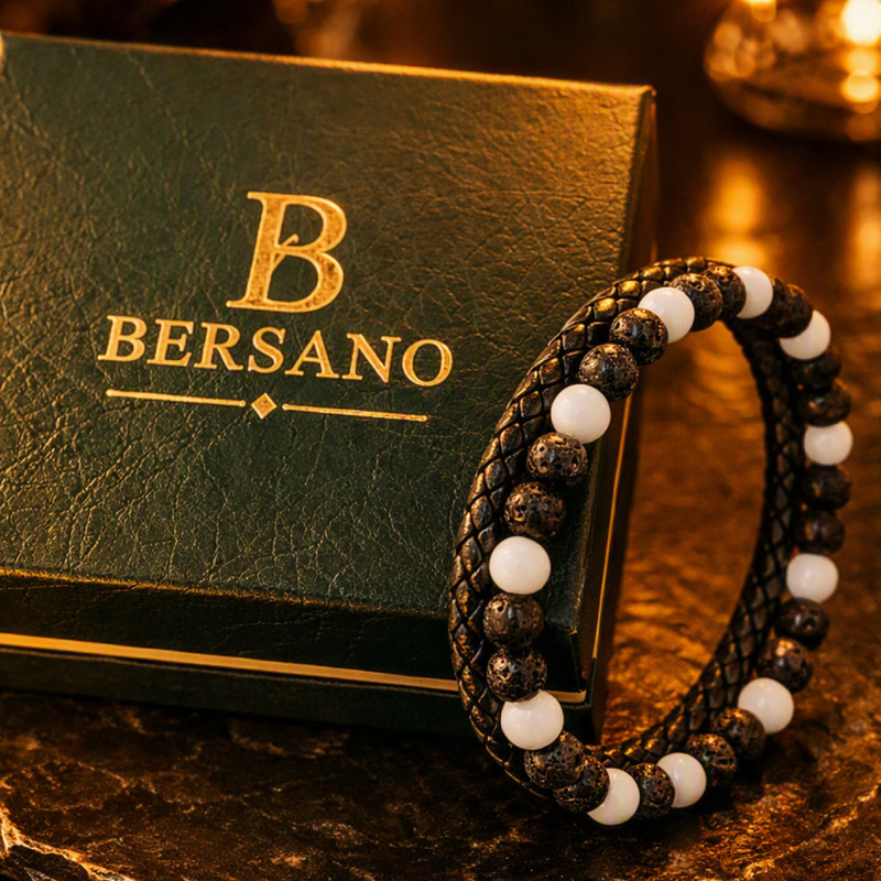 دستبند مردانه مدل چرم سنگ طبیعی