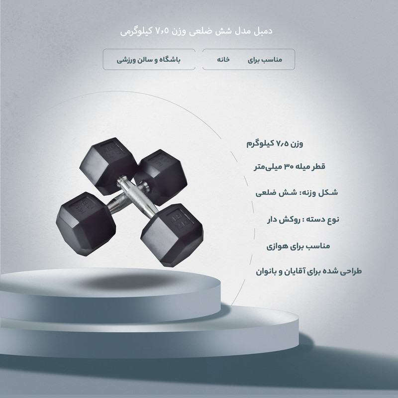 دمبل مدل شش ضلعی وزن 7.5 کیلوگرم بسته 2 عددی