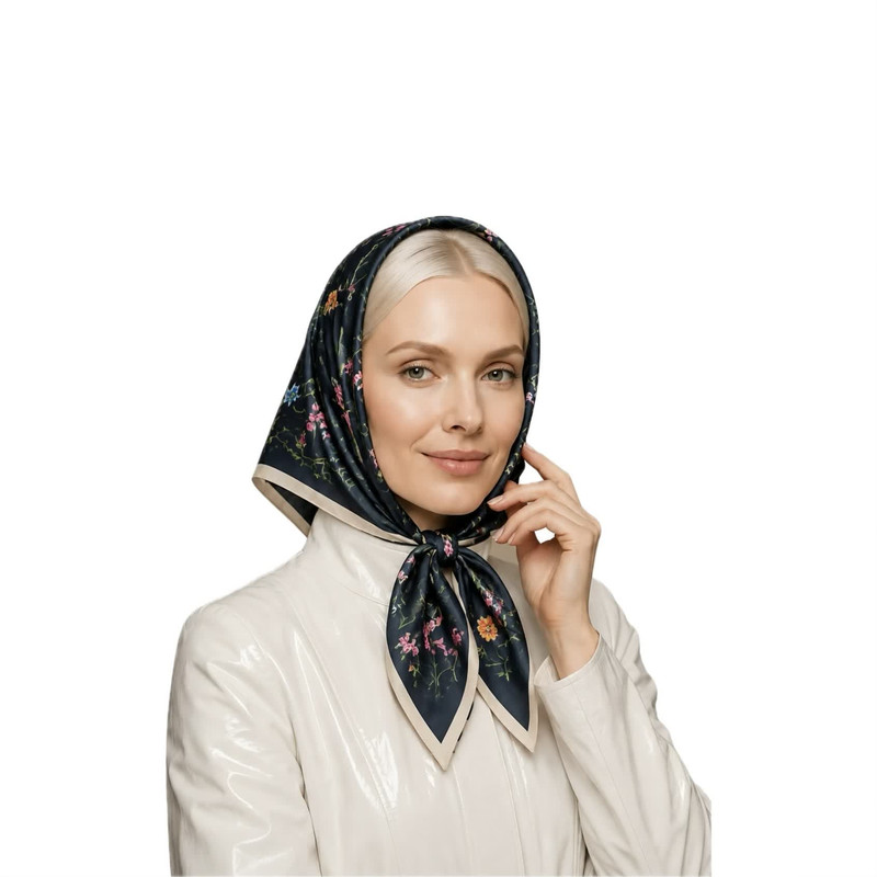 مینی اسکارف زنانه ابریشم توییل گلدار مدل E20
