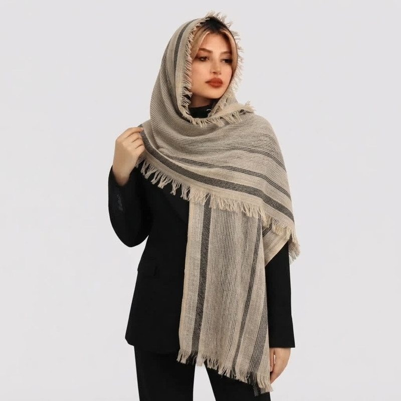 شال زنانه کنفی ریشهدار مدل E900
