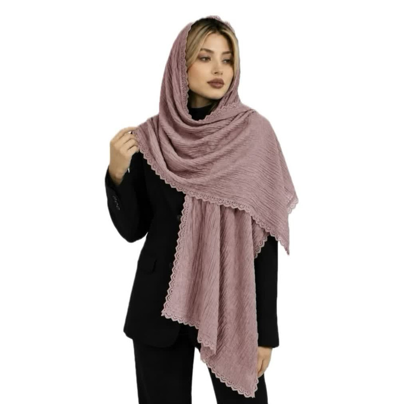 شال زنانه نخ نوار دوزی مدل دور دانتل