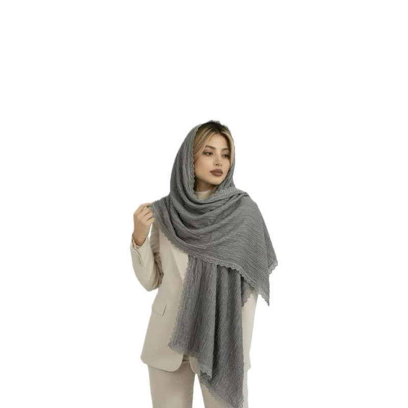 شال زنانه نخ نوار دوزی مدل دور دانتل