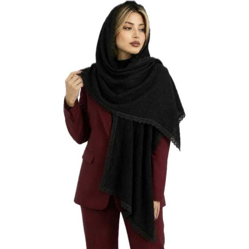 شال زنانه نخ نوار دوزی مدل دور دانتل