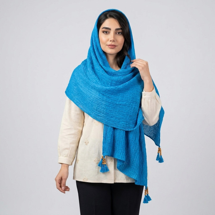 شال نخ زنانه مدل پلیسه راهراه E20