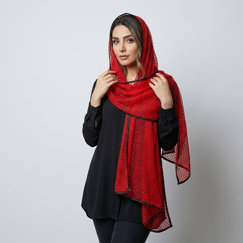 شال الیاف نخی، تور زنانه مدل Z-33086 با طول و عرض 190*70 سانتی‌متر