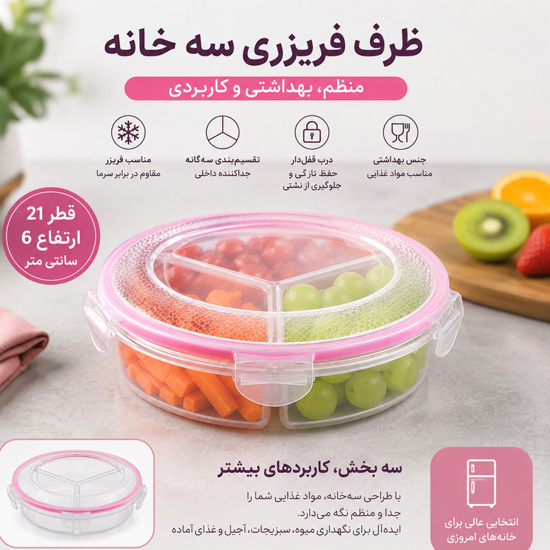 ظرف نگهدارنده با بدنه پلاستیکی لیسکا مدل CAST03 مناسب برای یخچال و فریزر