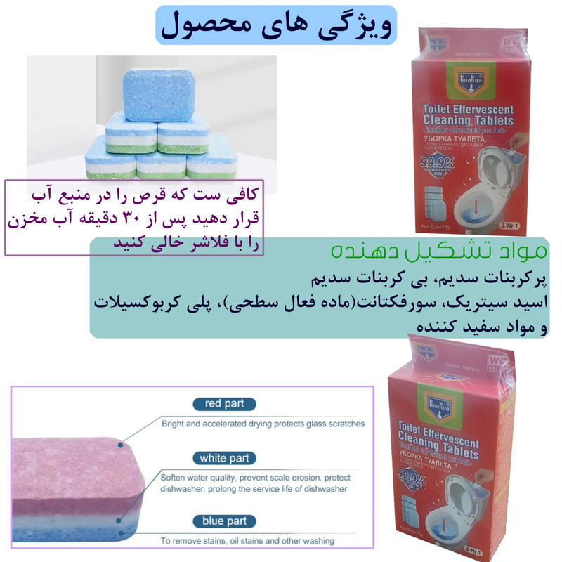 قرص جرمگیر توالت فرنگی کواکوا مدل EFFICIENT CLEANING بسته 8 عددی