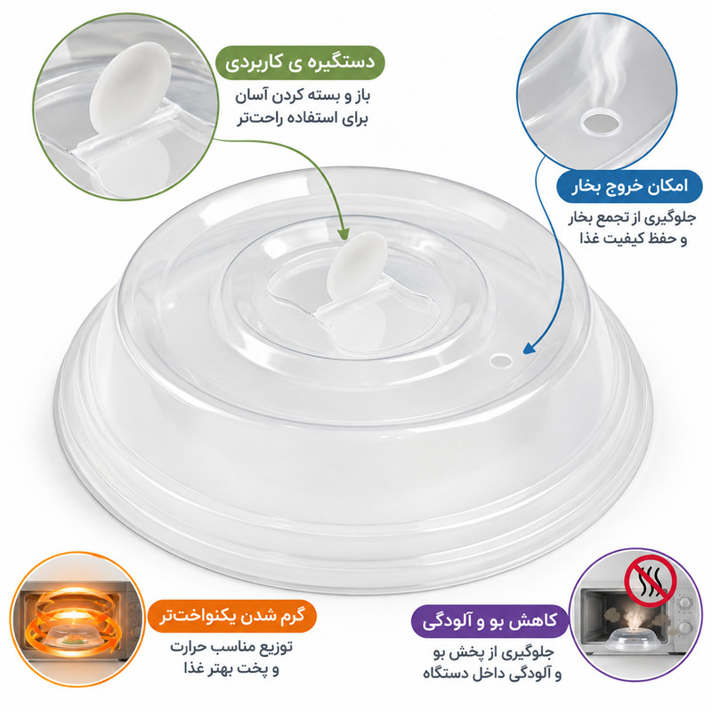 درپوش ظرف نگهدارنده با بدنه پلاستیک لیمون کد 7243 مناسب برای قراردادن در مایکروویو