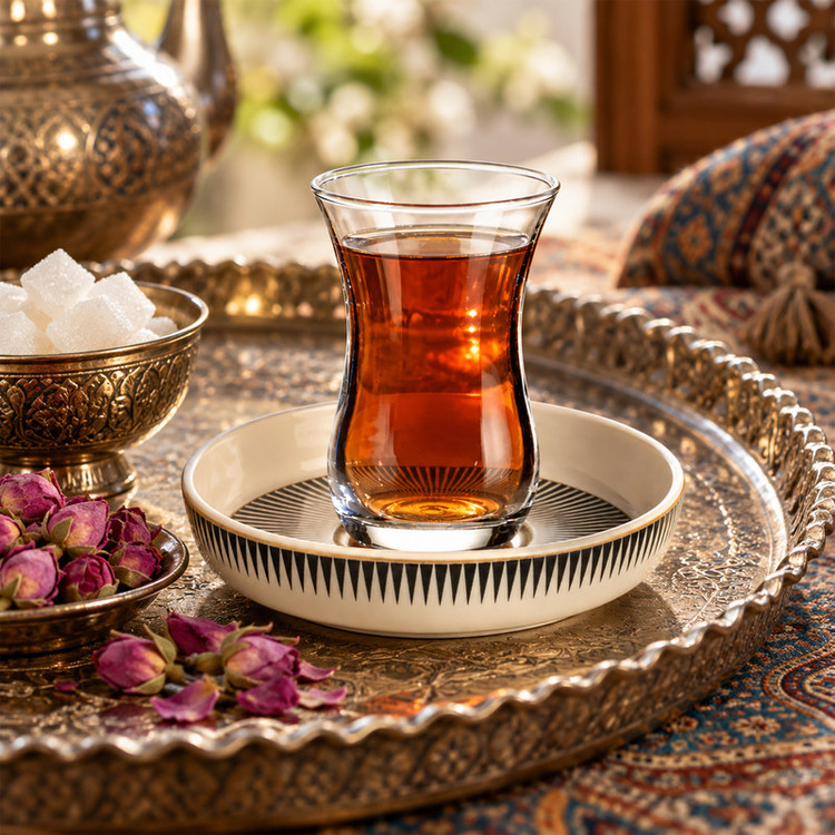 ست فنجان و نعلبکی 12 پارچه 6 نفره سی اند اس مدل بورسا راه راه