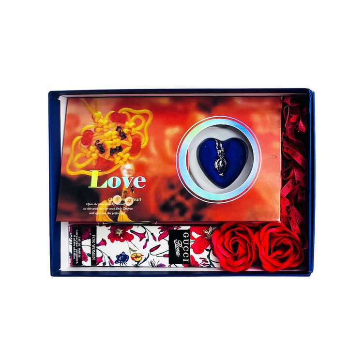 ست هدیه زنانه مدل گردنبند مروارید عشق طبیعی همراه باکس گل معطر کد 901