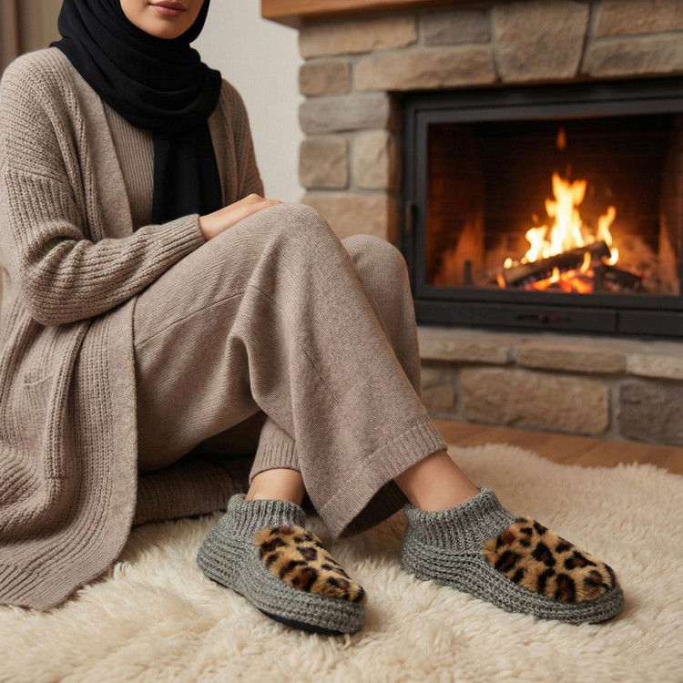جوراب زنانه نیکتا مدل بافتی پلنگی GRY.4277