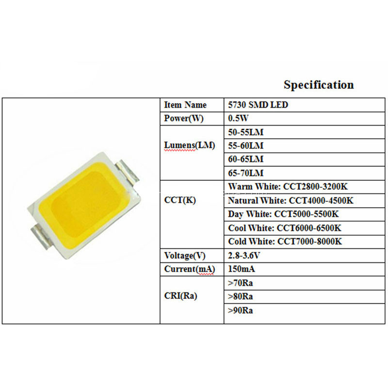 چیپ ال ای دی 0.5 وات مدل 5730 3V 0.5W بسته 200 عددی