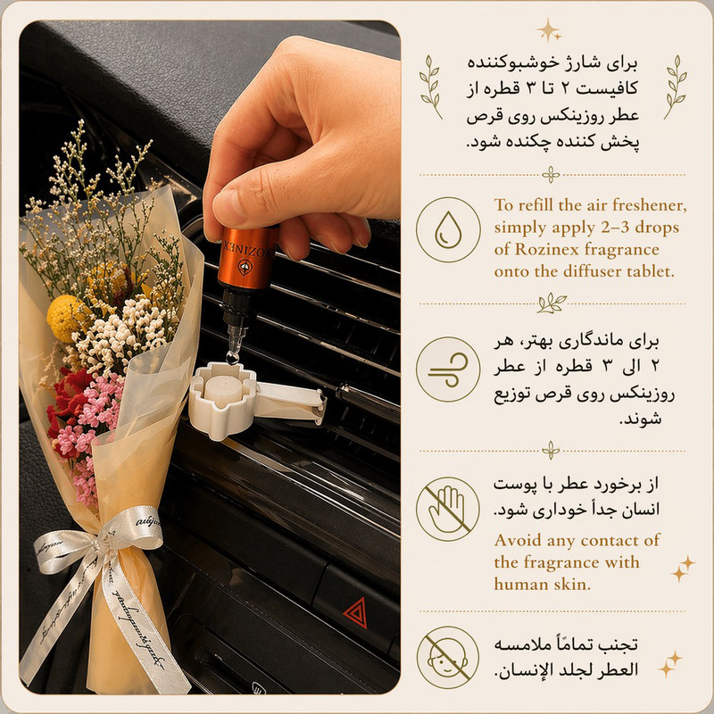 خوشبوکننده خودرو روزینکس مدل رز آبی با رایحه گل حجم ۳/۵ میلی لیتر